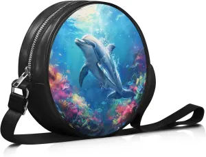 Round Crossbody Bags for Women, Leather Circle Purse Zipper Small Shoulder Bag with Adjustable Straps