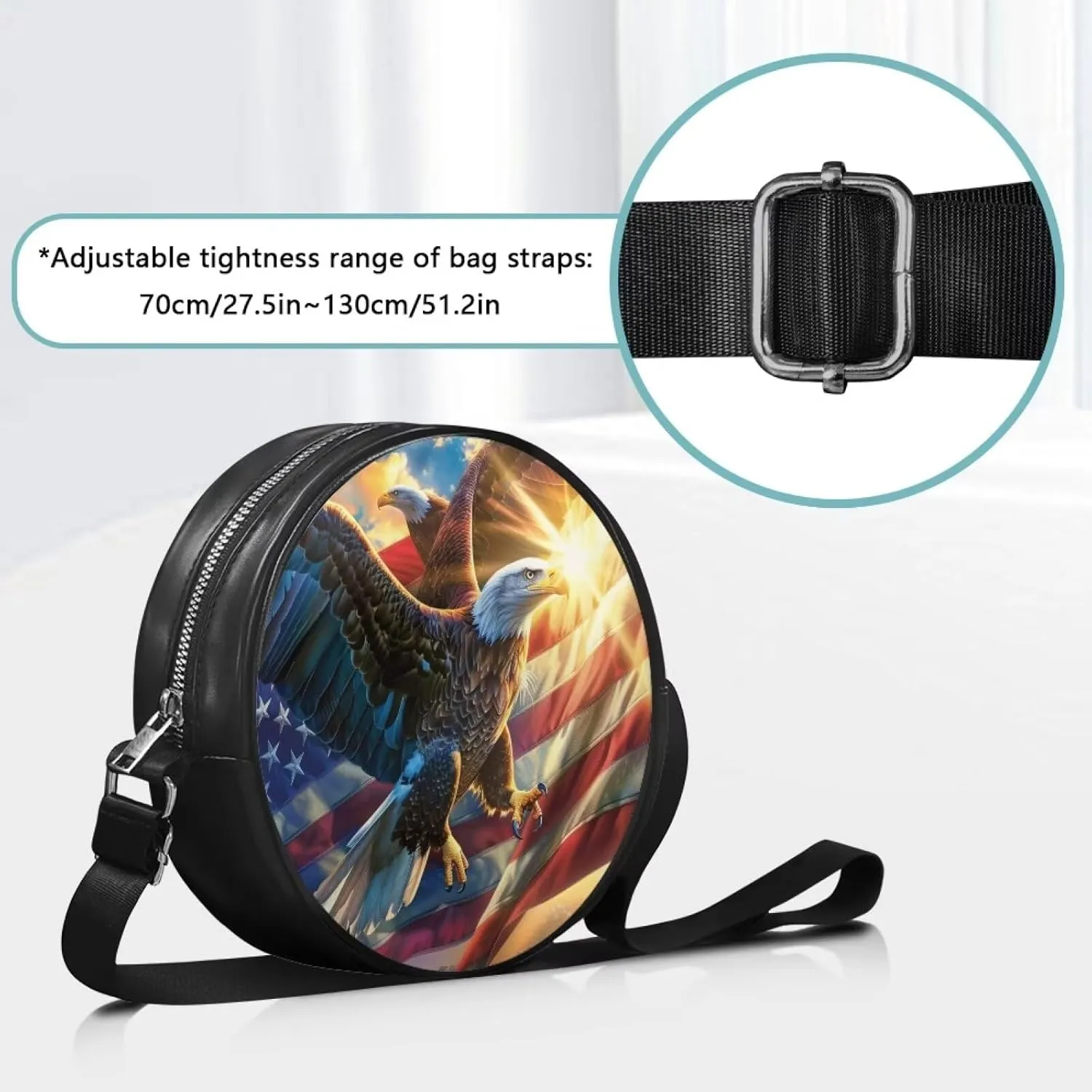 Round Crossbody Bags for Women, Leather Circle Purse Zipper Small Shoulder Bag with Adjustable Straps