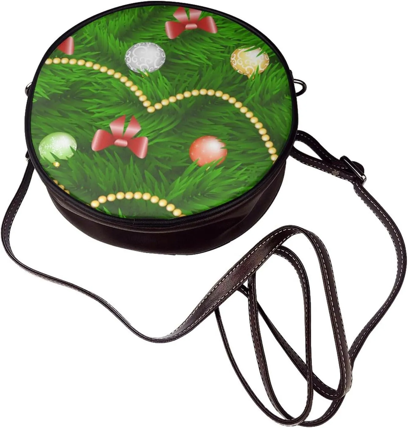 Round Faux Leather Crossbody Shoulder Sling Bag for Women