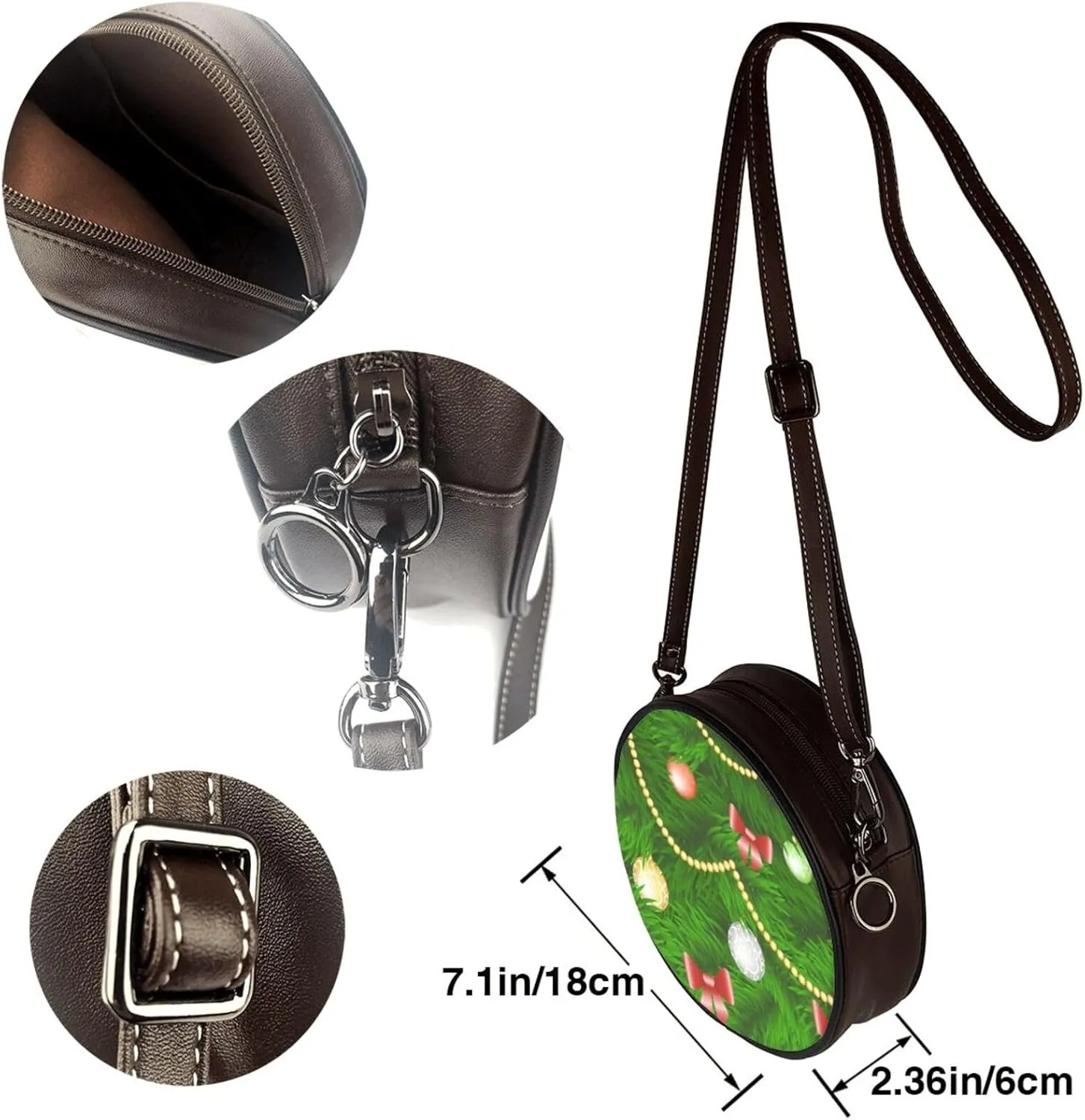 Round Faux Leather Crossbody Shoulder Sling Bag for Women