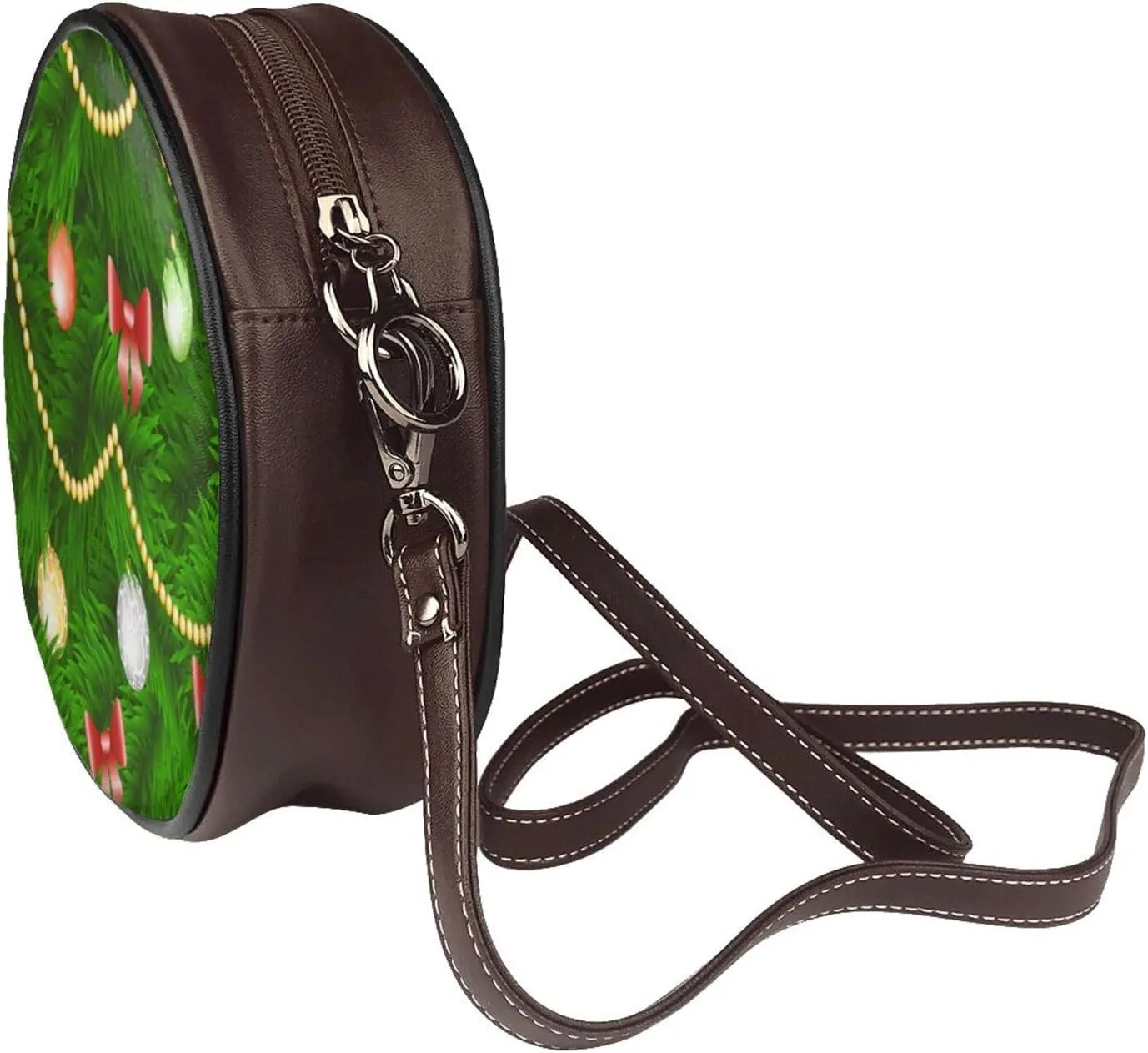 Round Faux Leather Crossbody Shoulder Sling Bag for Women