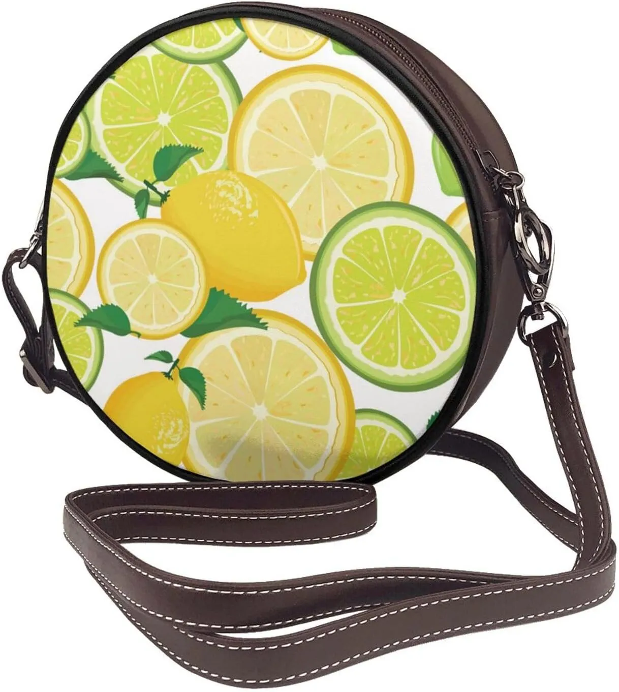 Round Faux Leather Crossbody Shoulder Sling Bag for Women