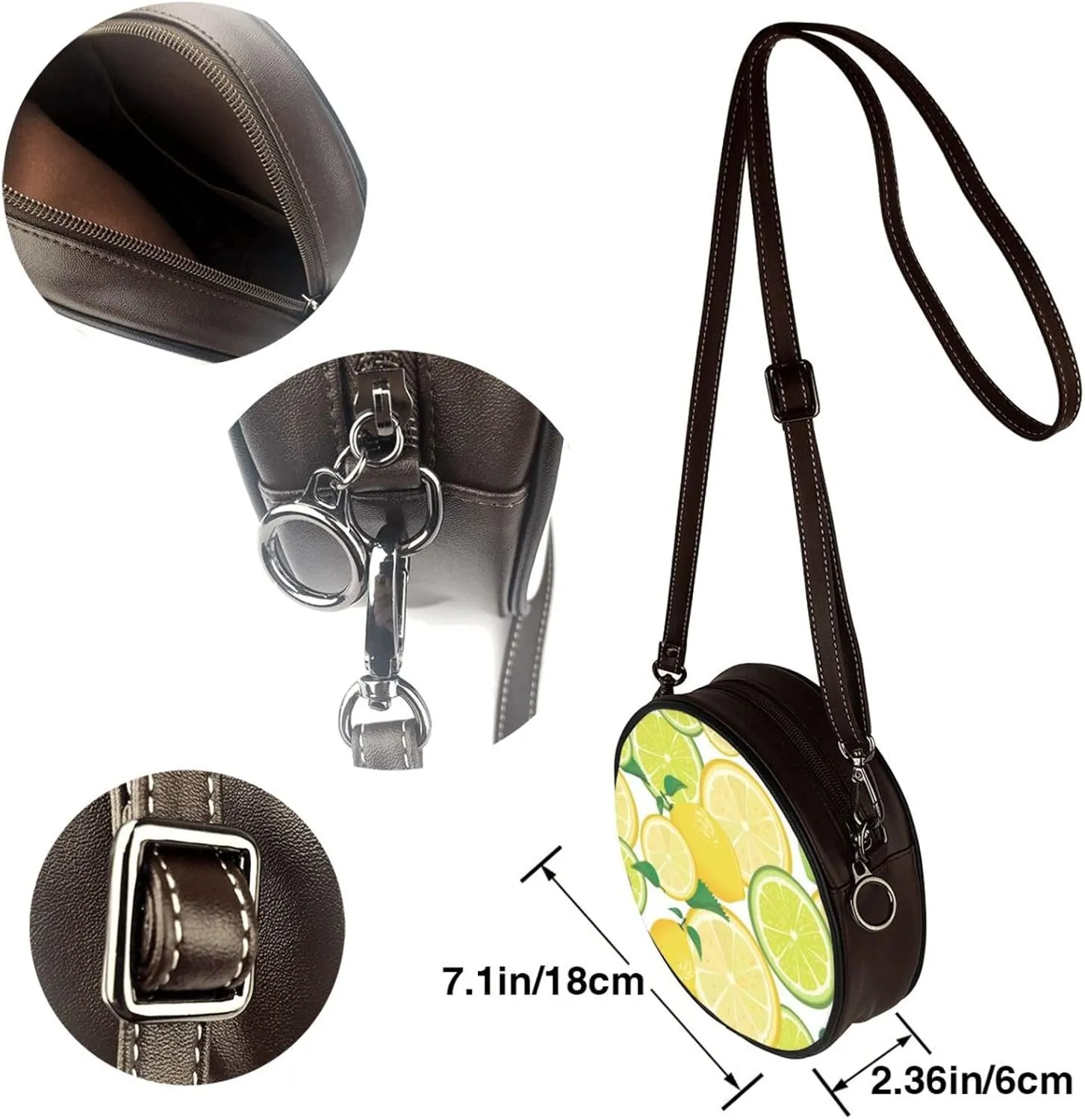 Round Faux Leather Crossbody Shoulder Sling Bag for Women