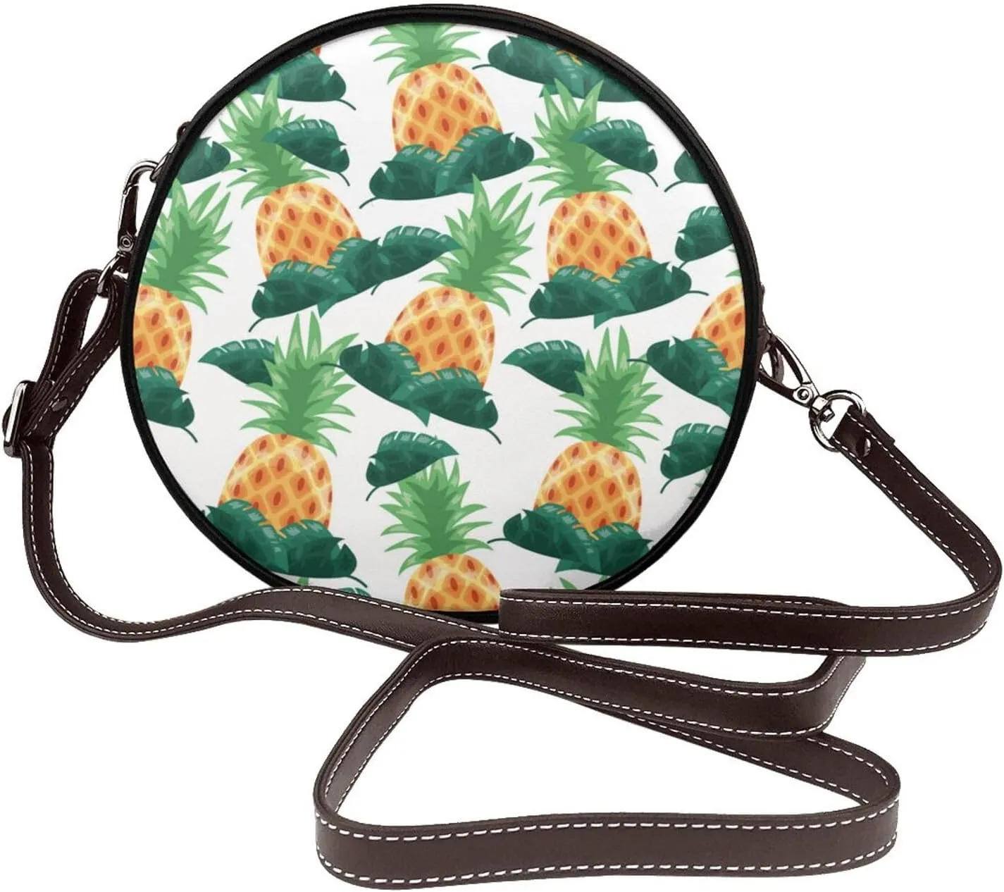 Round Faux Leather Crossbody Shoulder Sling Bag for Women