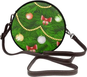 Round Faux Leather Crossbody Shoulder Sling Bag for Women