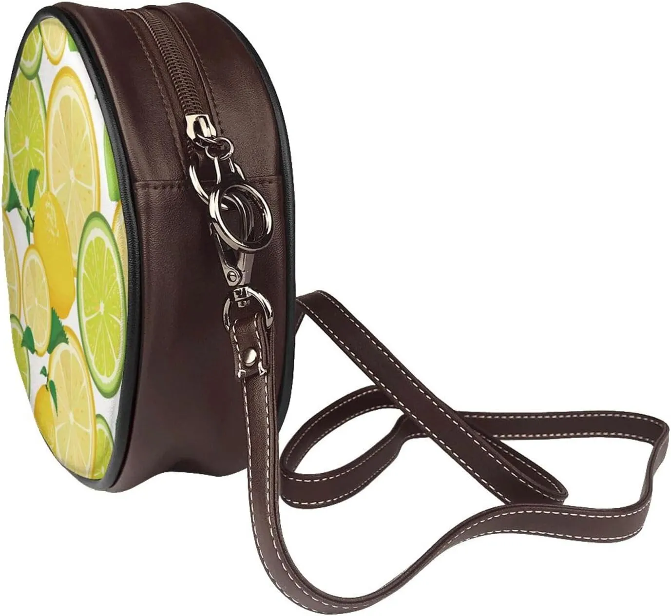 Round Faux Leather Crossbody Shoulder Sling Bag for Women
