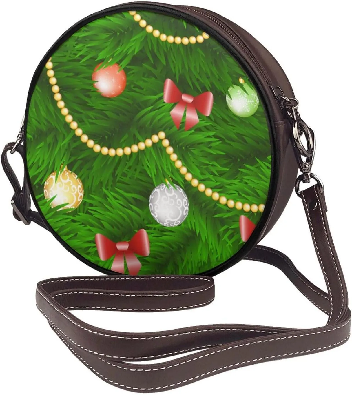 Round Faux Leather Crossbody Shoulder Sling Bag for Women