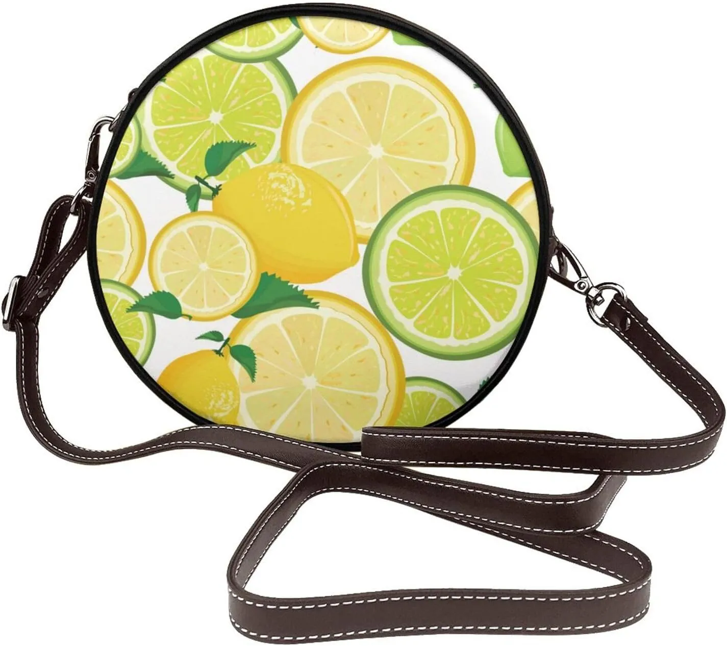 Round Faux Leather Crossbody Shoulder Sling Bag for Women
