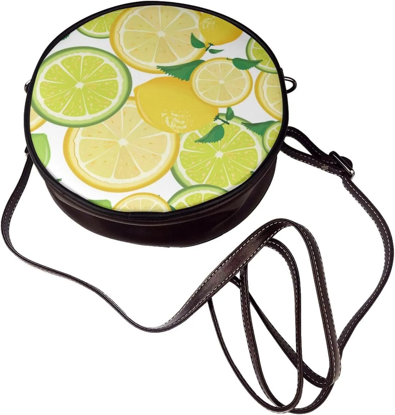 Round Faux Leather Crossbody Shoulder Sling Bag for Women