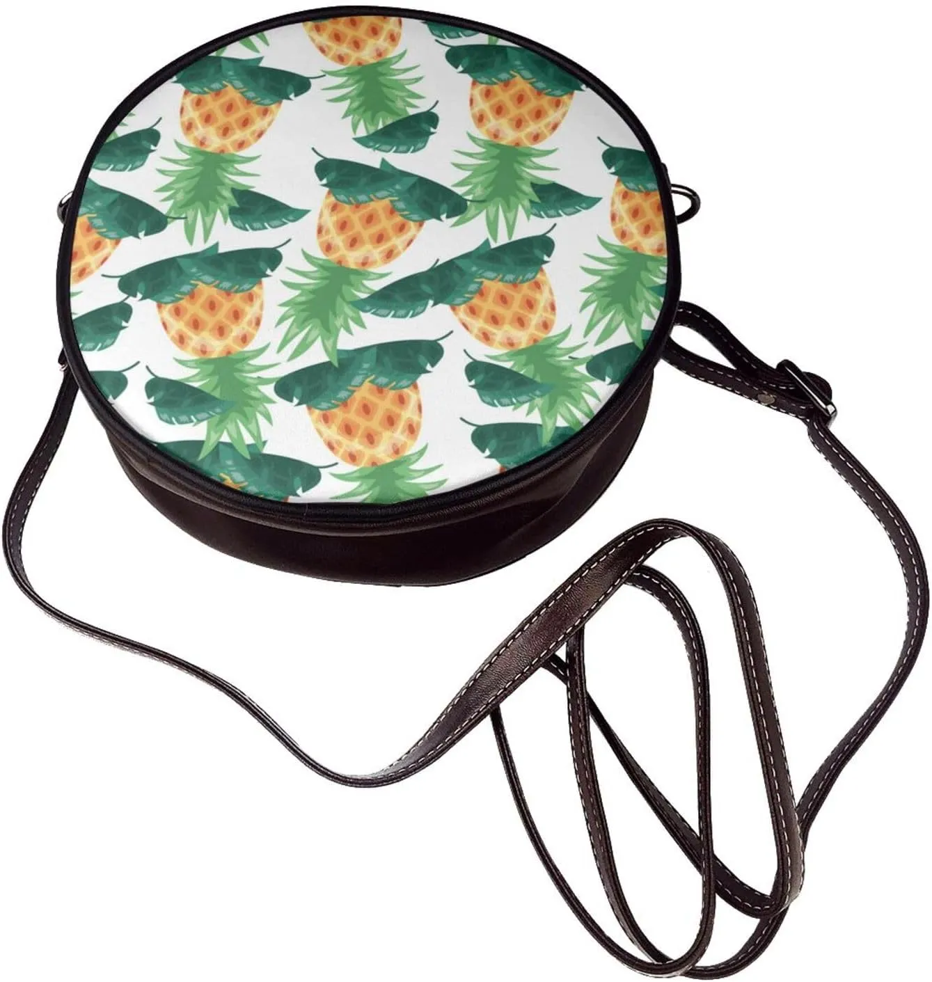 Round Faux Leather Crossbody Shoulder Sling Bag for Women