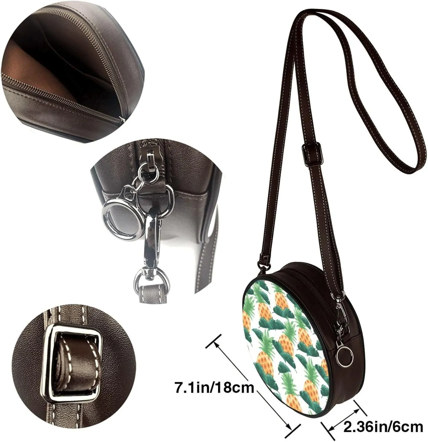 Round Faux Leather Crossbody Shoulder Sling Bag for Women