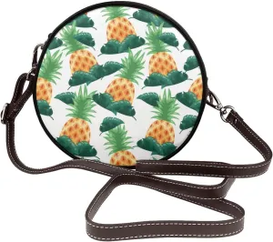 Round Faux Leather Crossbody Shoulder Sling Bag for Women