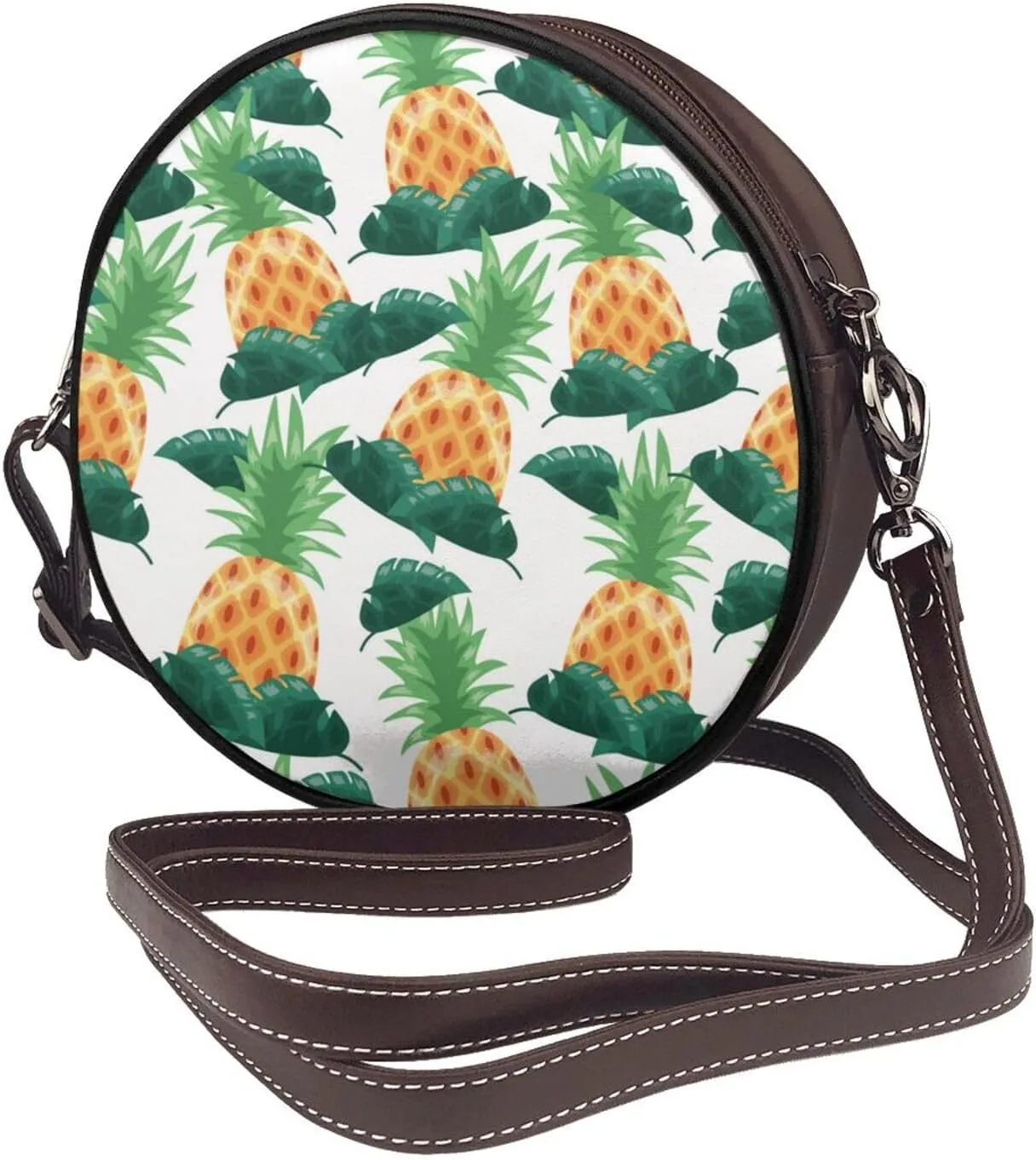 Round Faux Leather Crossbody Shoulder Sling Bag for Women