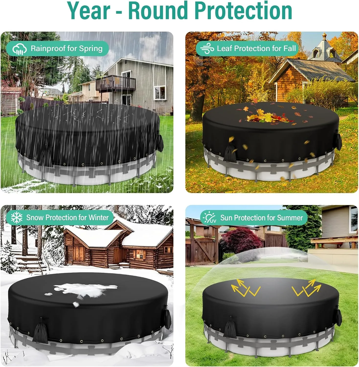 Round Pool Cover, 600D Oxford Cloth Pool Covers for Above Ground Pools, Pool Solar Cover W/4 Weight sandbags, Waterproof Dustproof Swimming Stock Tank Pool Protector (Black, 18 FT)