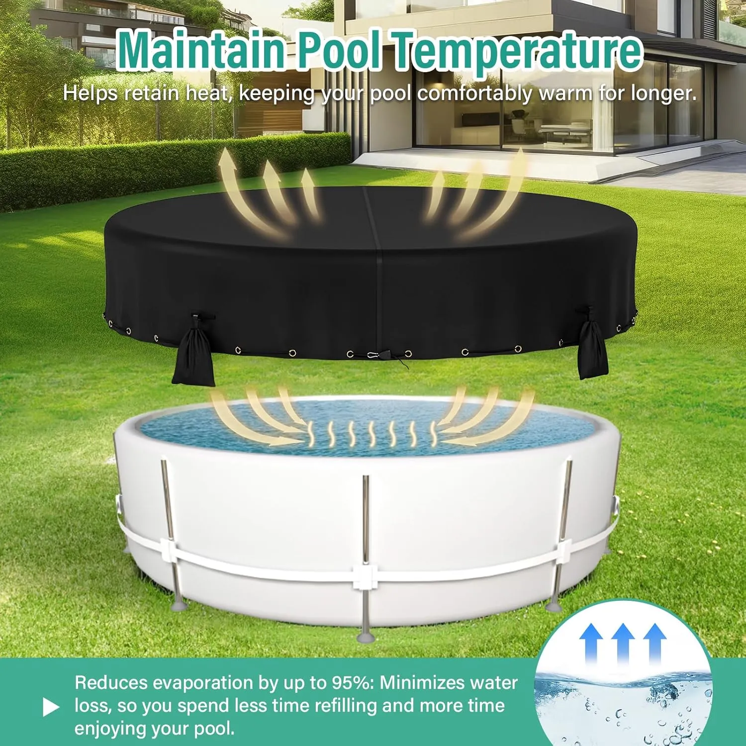 Round Pool Cover, 600D Oxford Cloth Pool Covers for Above Ground Pools, Pool Solar Cover W/4 Weight sandbags, Waterproof Dustproof Swimming Stock Tank Pool Protector (Black, 18 FT)