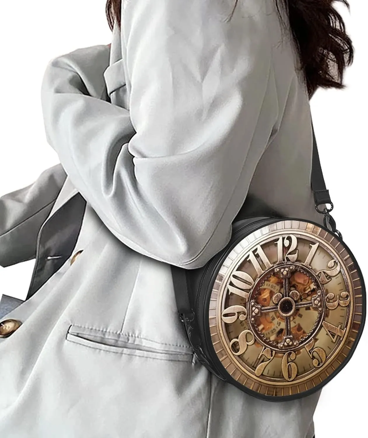 Round Women's Tote Handbags, PU Leather Round Crossbody Bags for Women, Small Durable Satchel Bag Clutch Purse