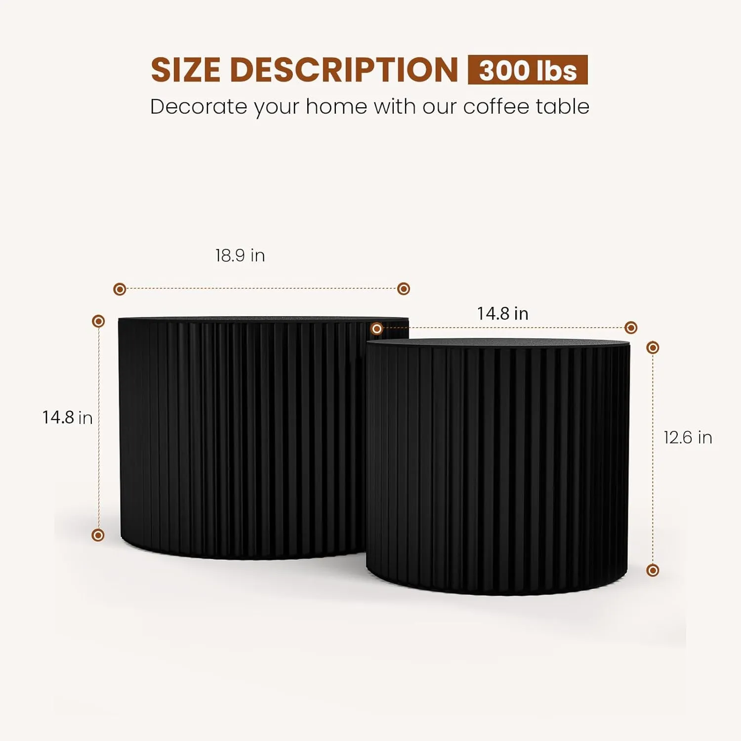 Round Wood Coffee Table Set of 2 Modern Circle Nesting Coffee Table Handcrafted Drum Nesting Table Nesting Coffee Tables for Living Room for Small Space (Black (D18.9 D14.8 inch))