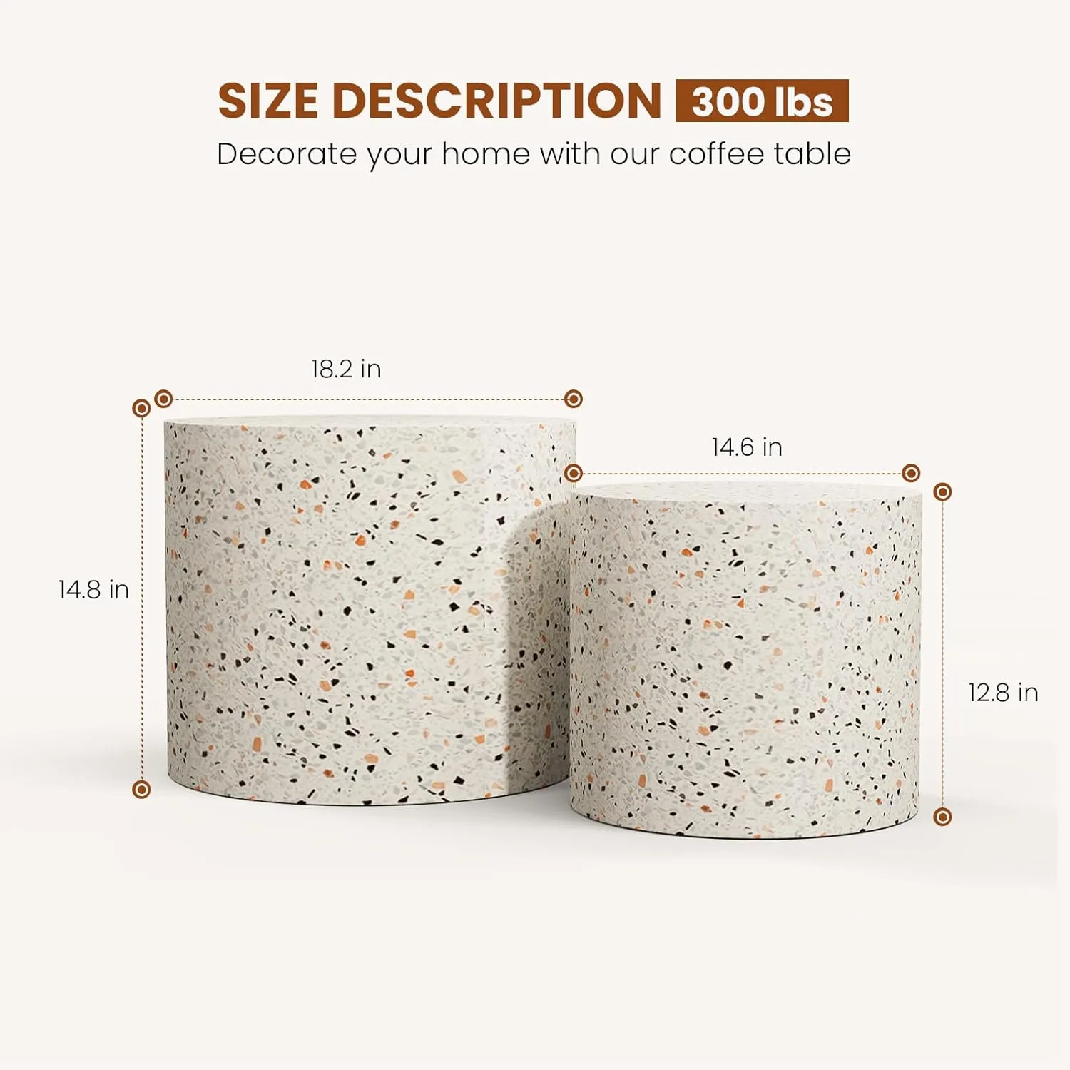 Round Wood Coffee Table Set of 2 Modern Circle Nesting Coffee Table Handcrafted Drum Nesting Table Nesting Coffee Tables for Living Room for Small Space (terrazzo (D18.2 D14.6 inch))