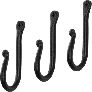RTZEN Wall Mount Hook Set - Wrought Iron Decorative Rustic Metal Coat Hooks for Hanging - Handcrafted Classic Farmhouse Wall Mounted Black Hooks for Towel Robe or Hat Hanging - 3 Pack