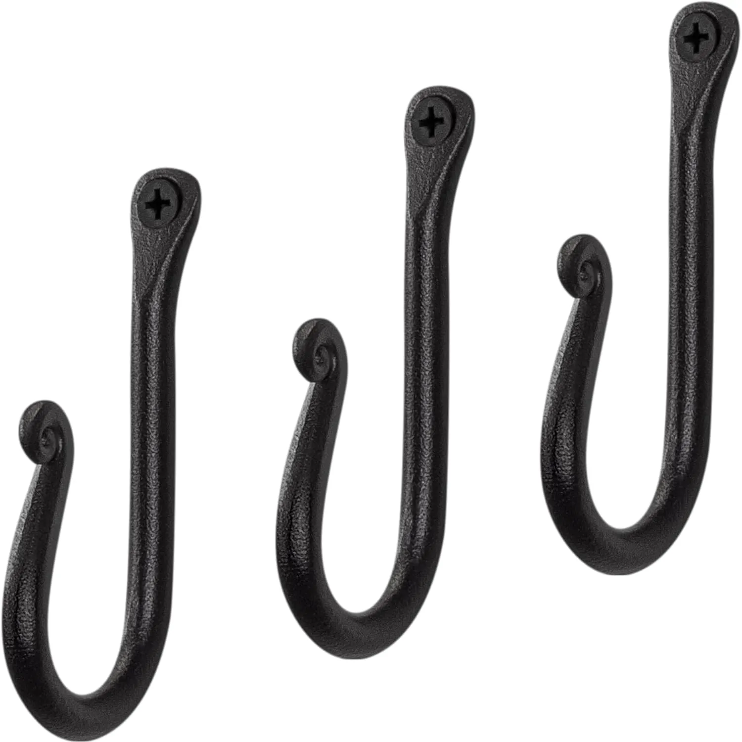 RTZEN Wall Mount Hook Set - Wrought Iron Decorative Rustic Metal Coat Hooks for Hanging - Handcrafted Classic Farmhouse Wall Mounted Black Hooks for Towel Robe or Hat Hanging - 3 Pack