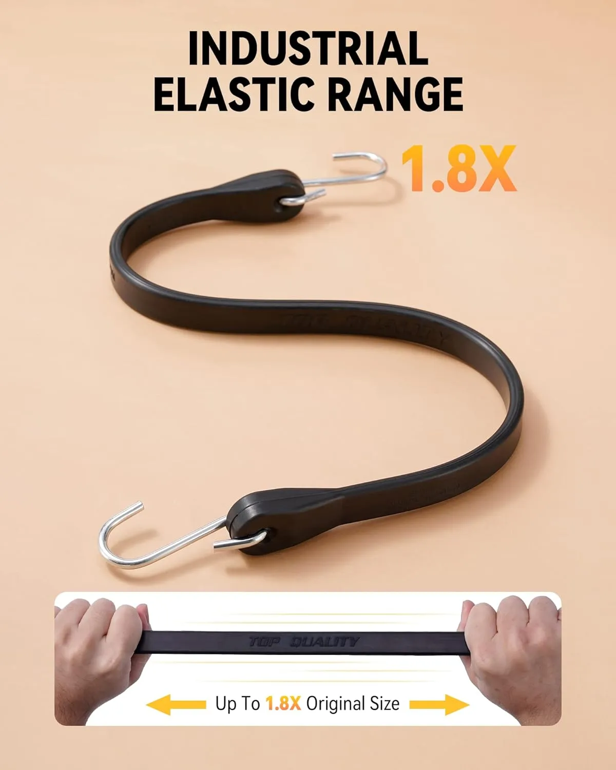 Rubber Bungee Cords Heavy Duty Outdoor with 1.8X Max Stretch & Over 176 lbs Load, 100% EPDM Black Bungee Straps with Standard S Hooks for Cargo, Tarps, Van, Truck, Motorcycle, Weatherproof (10 Pack)