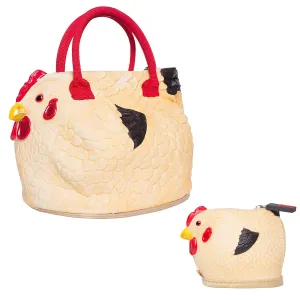 Rubber Chicken Bag & Small Chick Coin Purse Accessory Pack – Funny Novelty Chicken Purse Hen Bag Zippered Couture Costume Props Gag Set , Teen s, Bride, Bachelorette, Yellow (FIC-BB0004S_FIC-GP01408)