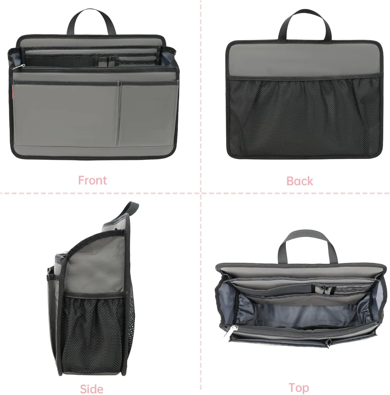 Rugged Organizer Insert for Briefcase Tote Shoulder Messenger Bag - 20 Pockets,Durable Padded Nylon,Handle(Large,Grey)
