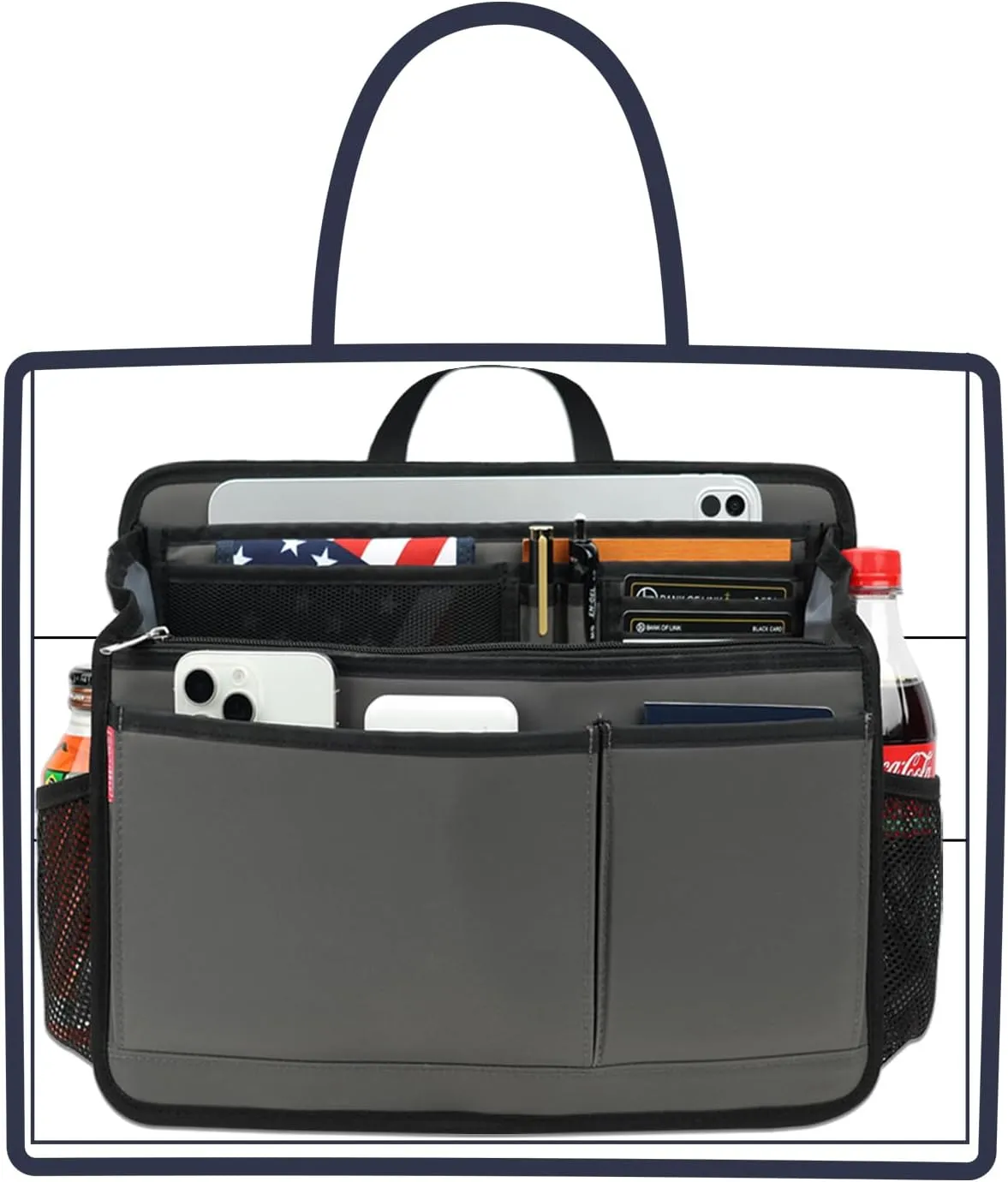 Rugged Organizer Insert for Briefcase Tote Shoulder Messenger Bag - 20 Pockets,Durable Padded Nylon,Handle(Large,Grey)