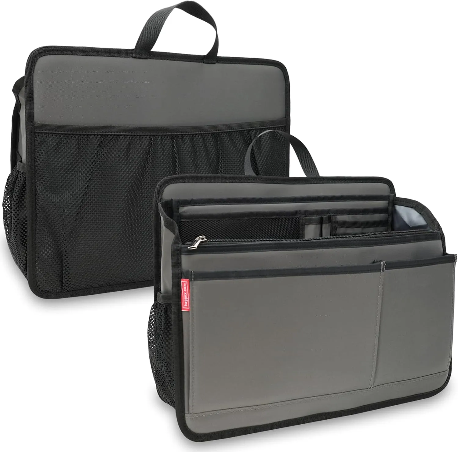 Rugged Organizer Insert for Briefcase Tote Shoulder Messenger Bag - 20 Pockets,Durable Padded Nylon,Handle(Large,Grey)