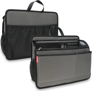 Rugged Organizer Insert for Briefcase Tote Shoulder Messenger Bag - 20 Pockets,Durable Padded Nylon,Handle(Large,Grey)