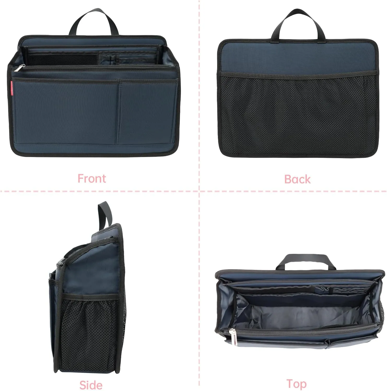 Rugged Organizer Insert for Briefcase Tote Shoulder Messenger Bag - 20 Pockets,Durable Padded Nylon,Handle(Large,Navy)