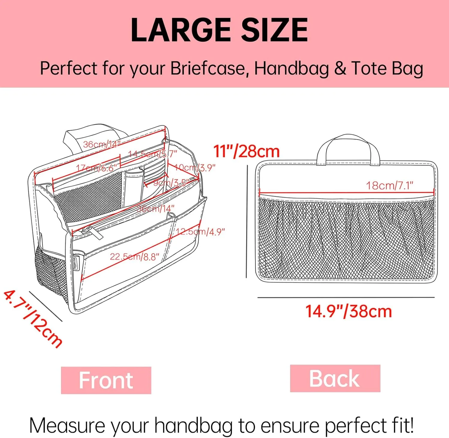 Rugged Organizer Insert for Briefcase Tote Shoulder Messenger Bag - 20 Pockets,Durable Padded Nylon,Handle(Large,Navy)