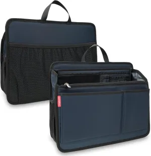 Rugged Organizer Insert for Briefcase Tote Shoulder Messenger Bag - 20 Pockets,Durable Padded Nylon,Handle(Large,Navy)