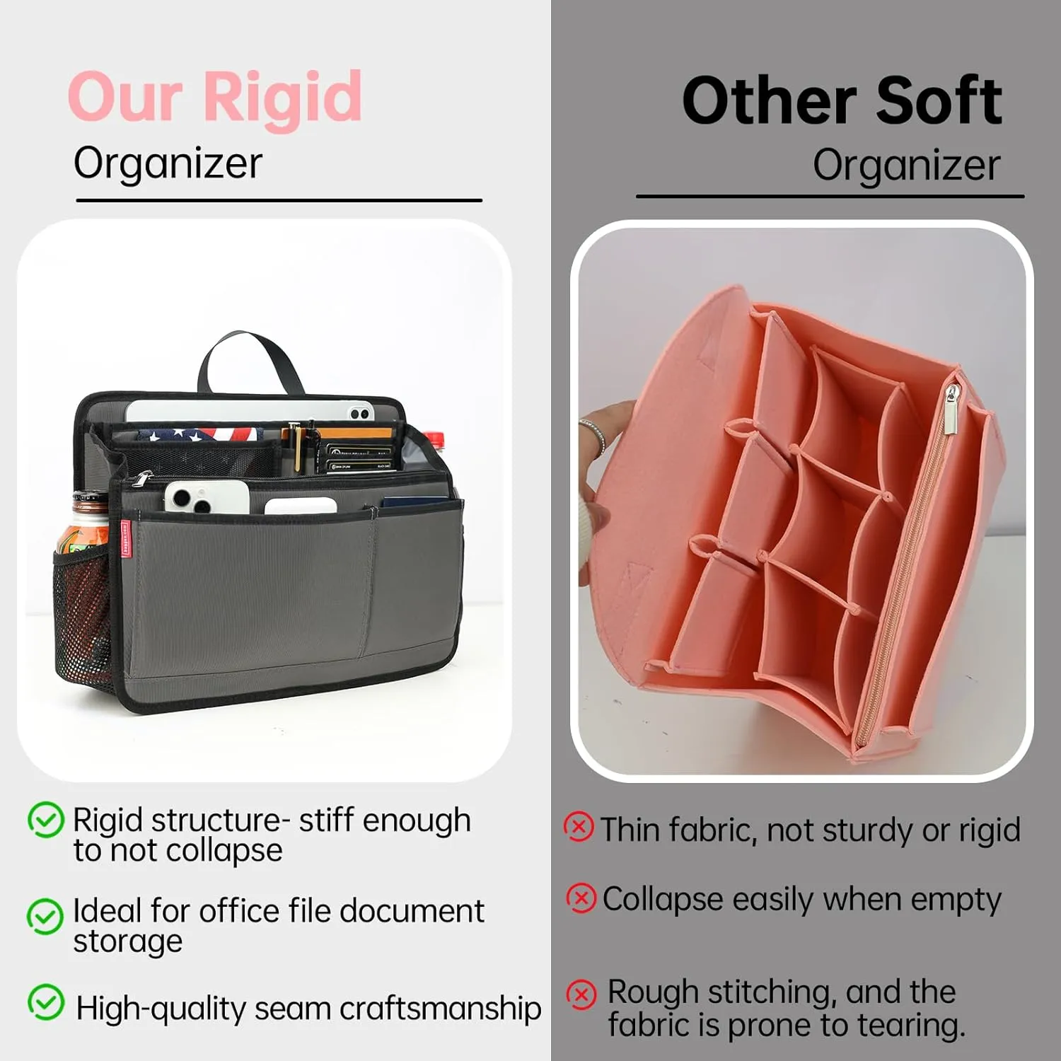 Rugged Organizer Insert for Briefcase Tote Shoulder Messenger Bag - 20 Pockets,Durable Padded Nylon,Handle(Large,Navy)