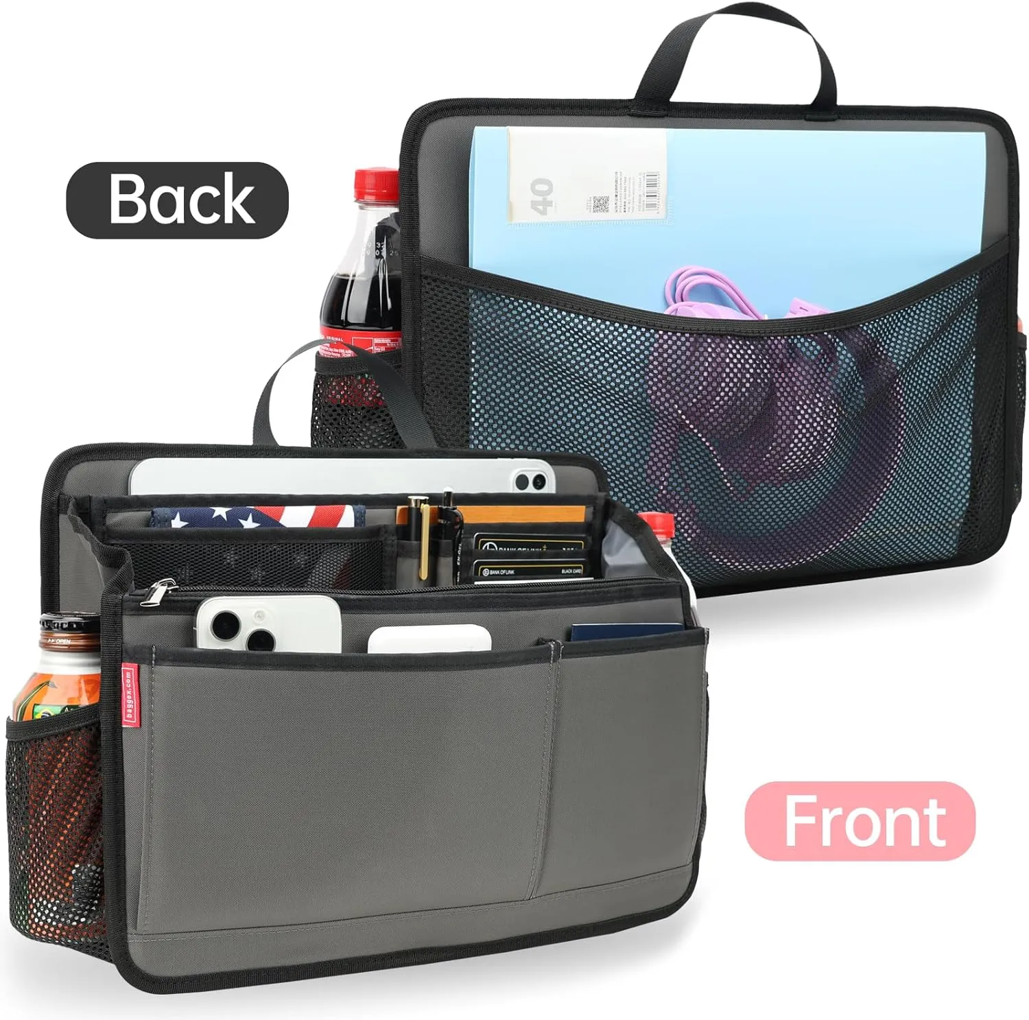 Rugged Organizer Insert for Briefcase Tote Shoulder Messenger Bag - 20 Pockets,Durable Padded Nylon,Handle(Large,Navy)