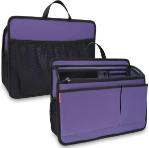 Rugged Organizer Insert for Briefcase Tote Shoulder Messenger Bag - 20 Pockets,Durable Padded Nylon,Handle(Large,Purple)
