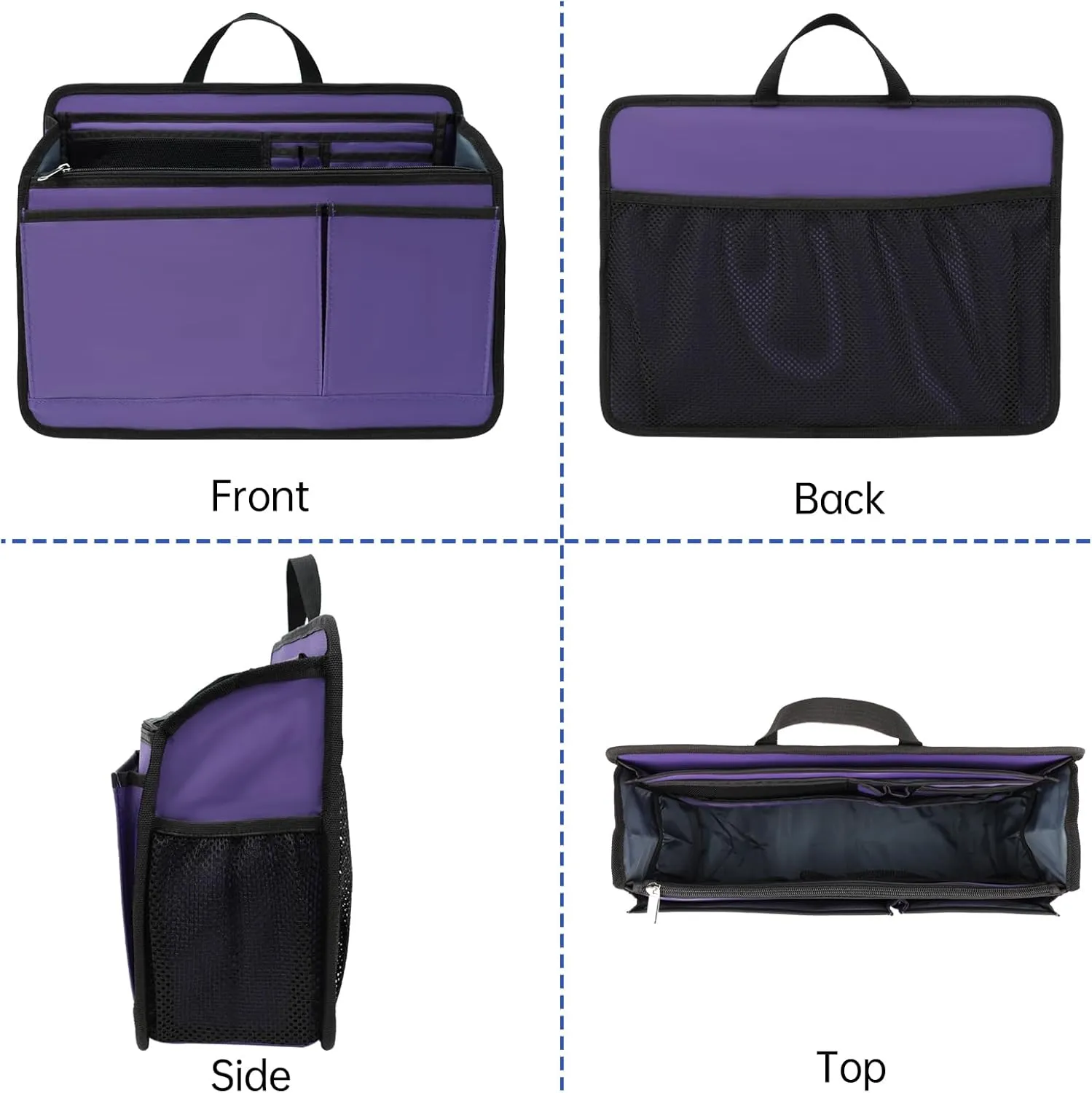 Rugged Organizer Insert for Briefcase Tote Shoulder Messenger Bag - 20 Pockets,Durable Padded Nylon,Handle(Large,Purple)