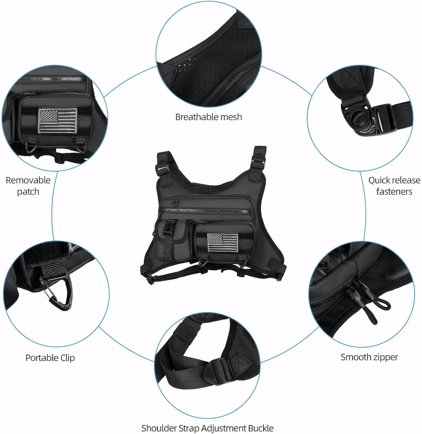 Running Chest Bag Tactical Running Vest with Pistol Holster Versatile Motorcycle Chest Pouch CCW Chest Pack