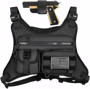 Running Chest Bag Tactical Running Vest with Pistol Holster Versatile Motorcycle Chest Pouch CCW Chest Pack