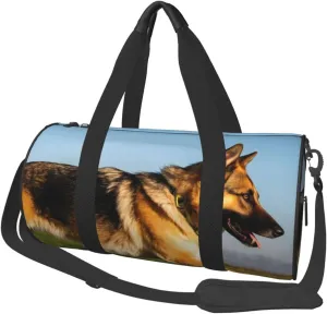 Running german shepherd dog Print Round Large Capacity Travel Luggage Bags,Men's and Women's Hand-Held Travel Clothing Bags