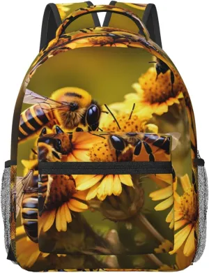 Rural Honey Bees Flowers Print Multifunctional Laptop Backpack For Men Women, Travel Backpack Carry On Flight Approved