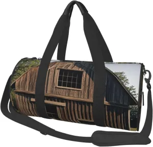 Rustic Old Barn Wood Print Round Large Capacity Travel Luggage Bags,Men's and Women's Hand-Held Travel Clothing Bags