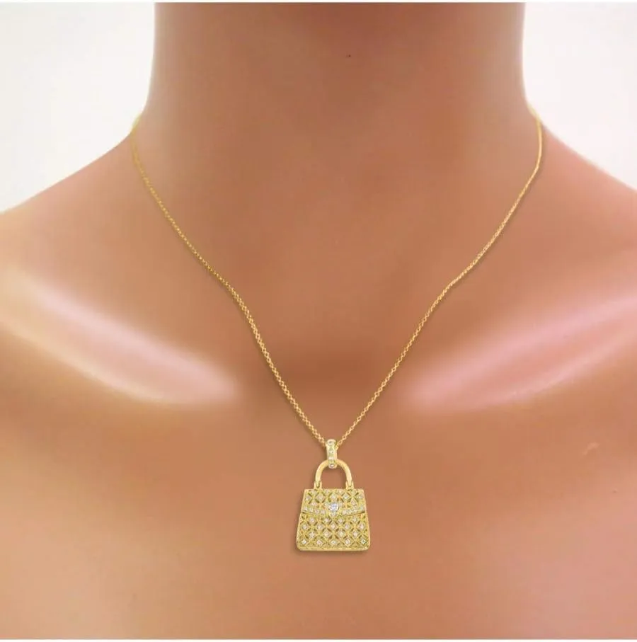 Rylos Great Conversation Starter Diamond Designer Purse Necklace in 14K Yellow Gold or 14K White Gold with 18" Solid Gold Chain