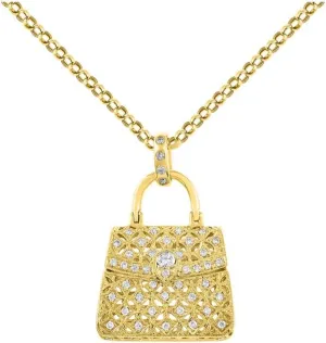 Rylos Great Conversation Starter Diamond Designer Purse Necklace in 14K Yellow Gold or 14K White Gold with 18" Solid Gold Chain