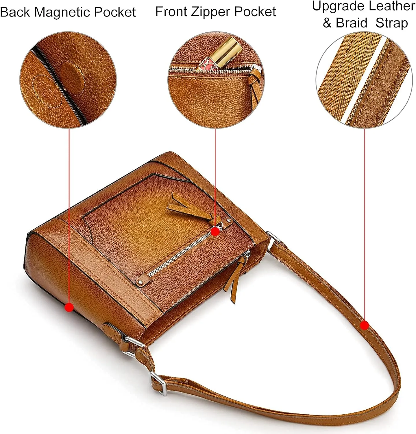 S-ZONE Medium Women Genuine Leather Crossbody Bags Cowhide Shoulder Handbag Ladies Purse