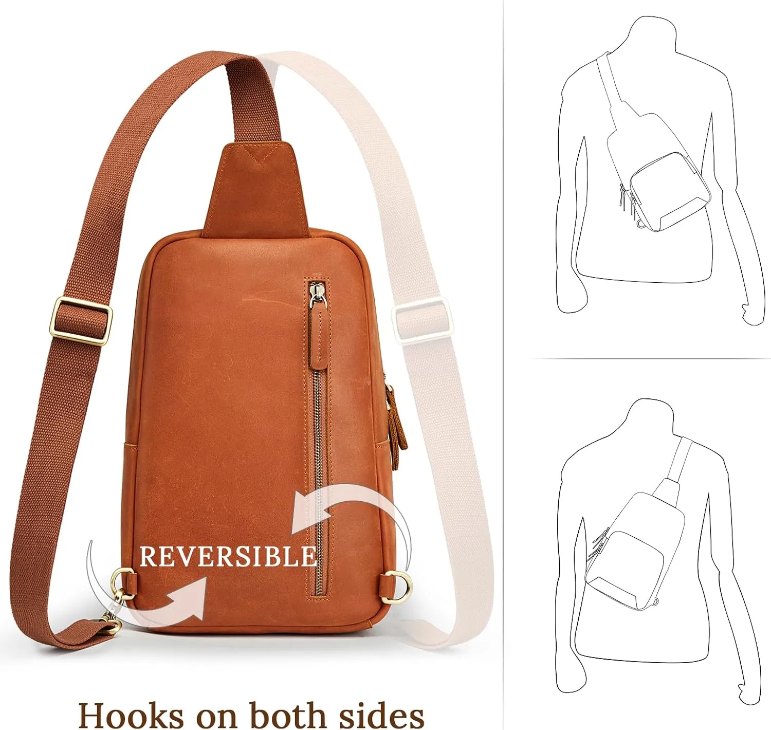 S-ZONE Sling Bag for Men Women RFID Blocking Genuine Leather Crossbody Shoulder Bag Backpack Hiking Daypack Travel