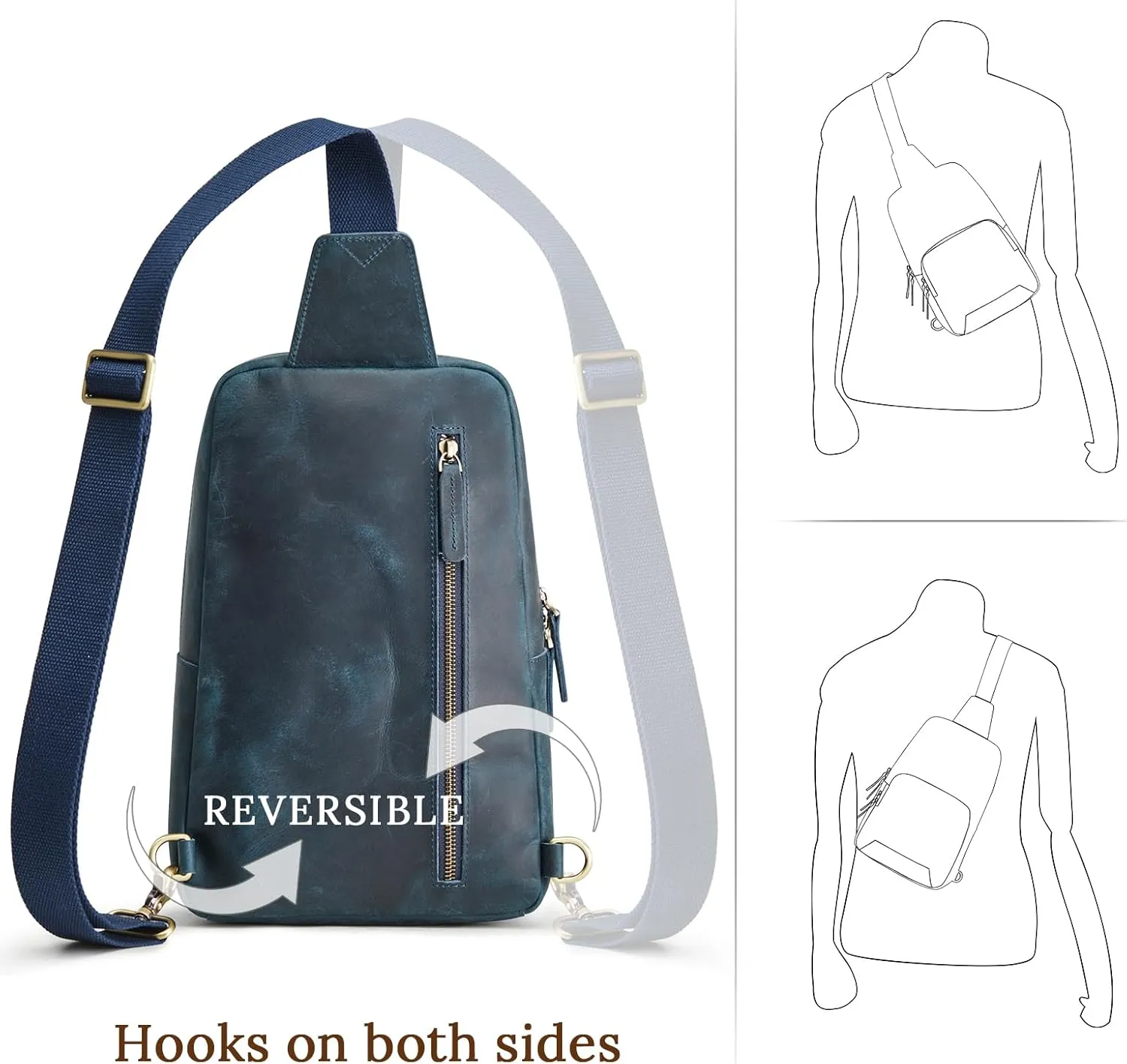 S-ZONE Sling Bag for Men Women RFID Blocking Genuine Leather Crossbody Shoulder Bag Backpack Hiking Daypack Travel
