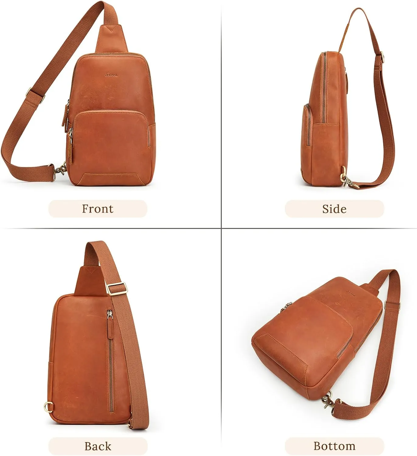 S-ZONE Sling Bag for Men Women RFID Blocking Genuine Leather Crossbody Shoulder Bag Backpack Hiking Daypack Travel
