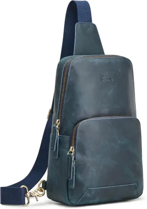 S-ZONE Sling Bag for Men Women RFID Blocking Genuine Leather Crossbody Shoulder Bag Backpack Hiking Daypack Travel