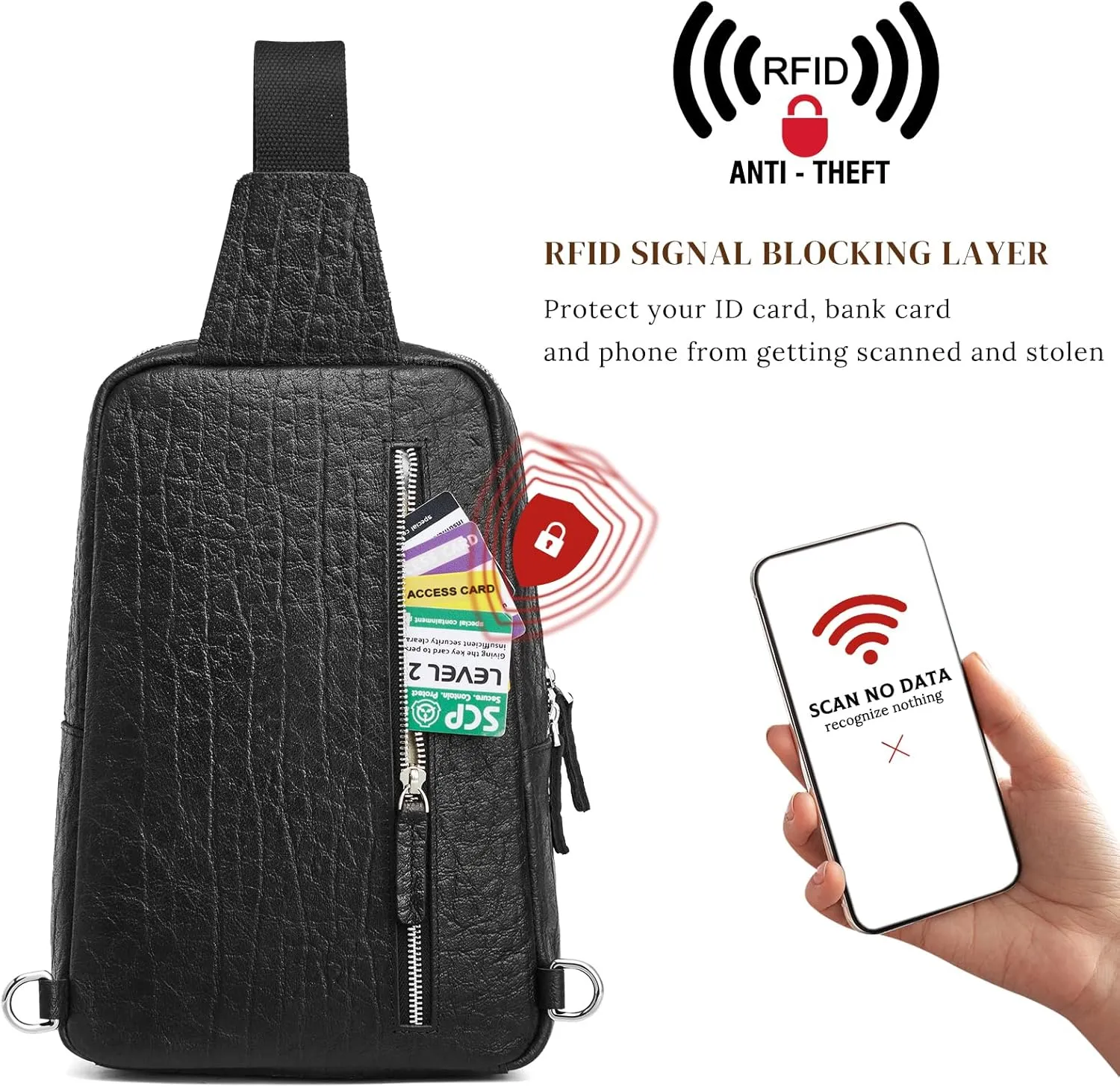 S-ZONE Sling Bag for Men Women RFID Blocking Genuine Leather Crossbody Shoulder Bag Backpack Hiking Daypack Travel